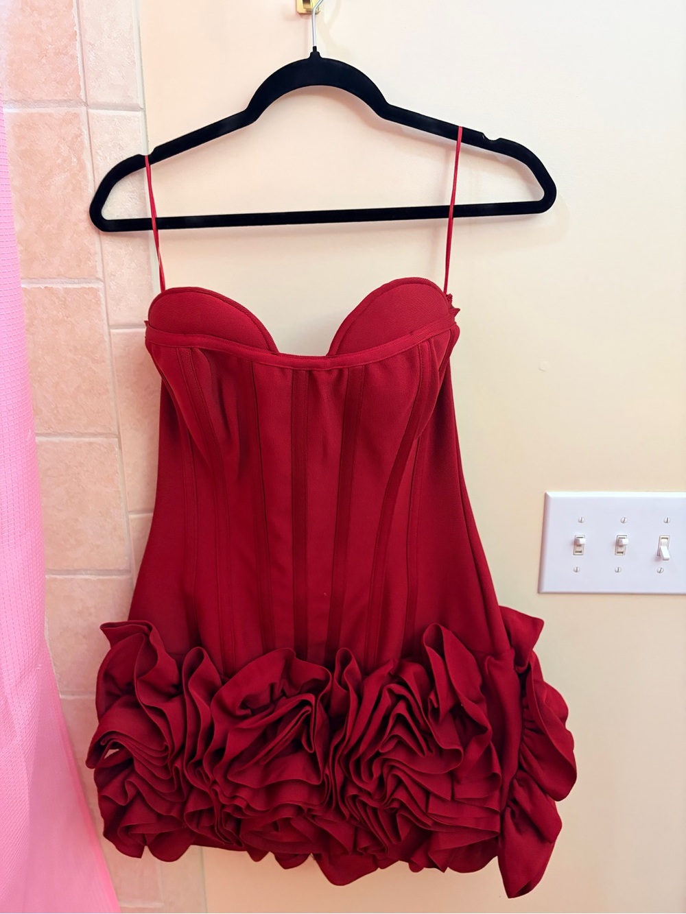 Fashion Nova Red Strapless Corset Ruffle Hem Mini Dress